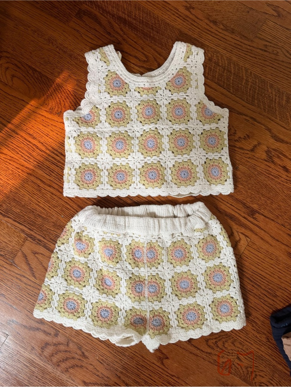 Rylee + Cru Cream Crochet Floral Knit Matching Set